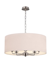 DK0673  Banyan 60cm 5 Light Pendant Satin Nickel, Nude Beige